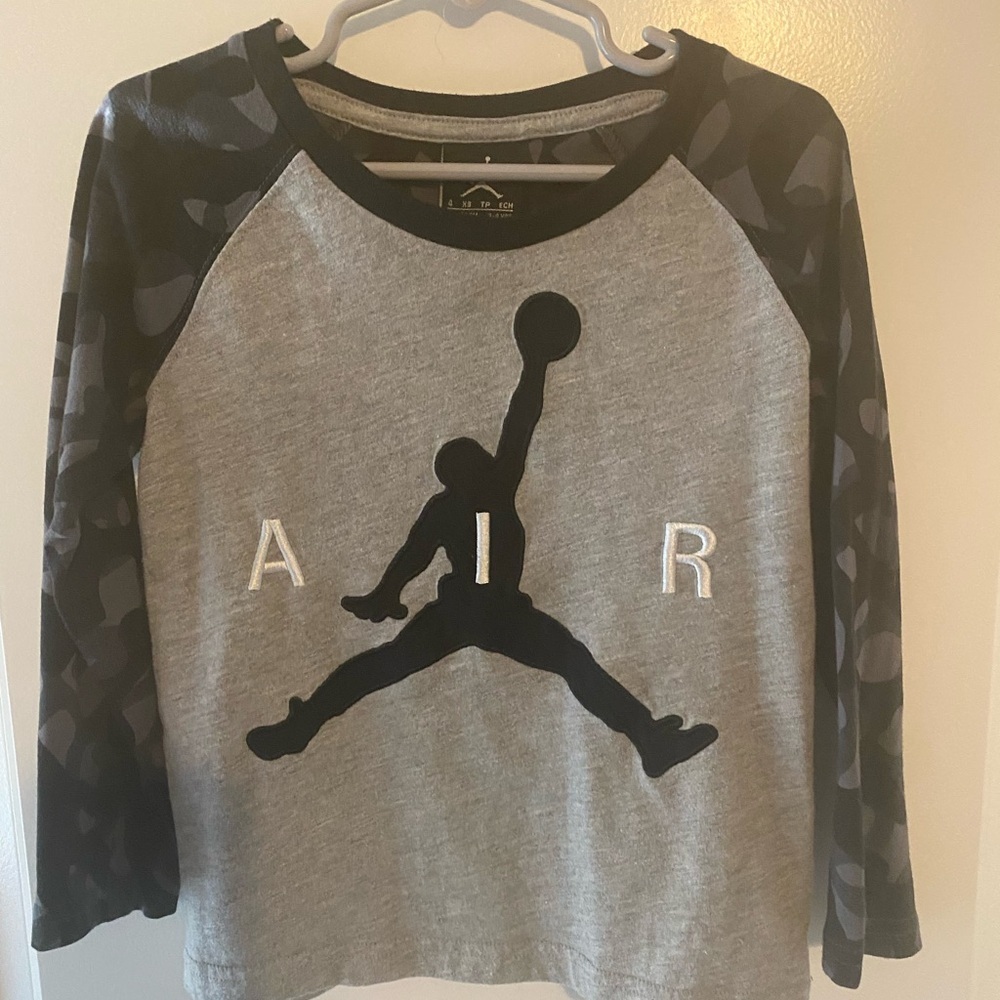 Air Jordan Black&Grey Camouflage Long Sleeve Children’s Size 4 Shirt
